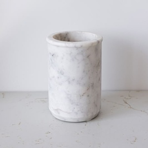 Luxury white marble <b>utensil</b> <b>holder</b> round stone <b>kitchen</b> organizer cutlery <b>holder</b> spoon stand modern premium handmade export trend - Product Image 1
