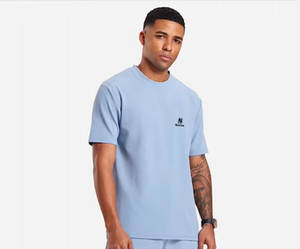 Camiseta de Cuello Redondo Azul Claro para Hombre, Color Sólido, Casual, Manga Corta, 100% Algodón, Tejido de Punto, Ropa de Verano - Product Image 2