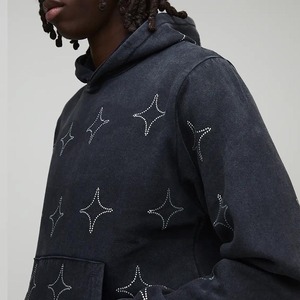 Sweat à capuche zippé épais personnalisé pour homme, 100 % coton French Terry, avec logo de marque et strass, pour la mode urbaine - Product Image 3