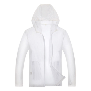 Veste à capuche unisexe blanche UPF50+ anti-UV respirante à séchage rapide, simple, avec fermeture éclair, manches longues, couleur unie, nylon 400g, pour l'extérieur - Product Image 6