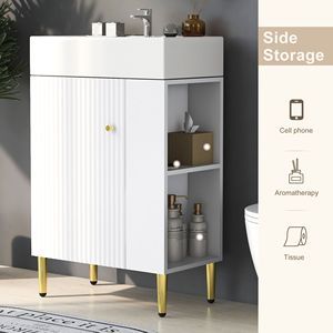 Mobile bagno bianco da 21,6 pollici con lavabo singolo in ceramica, mobiletto contenitore con vano a destra, mobiletto singolo per bagno - Product Image 5