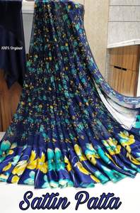 Sari de Seda Pura Georgette Satinado con Estampado Floral Azul para Mujer, Estilo Moderno, Secado Rápido, Largo Regular, para Todas las Temporadas - Product Image 4