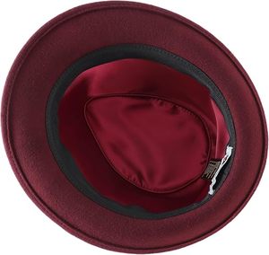 Chapeau Fedora bordeaux avec bande de ruban noir, unisexe, en laine, style formel, taille adulte 56-58 cm, pour toutes les saisons, tenue décontractée - Product Image 4