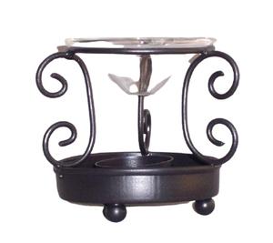 Brûleur d'encens artisanal en fer émaillé avec bol en cuivre et huile parfumée avec bougie chauffe-plat - Product Image 6