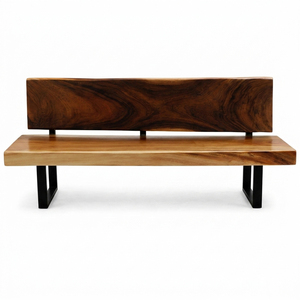 Banco de Madera Maciza de Suar con Respaldo de Borde Natural, Estilo Industrial Premium, Hecho a Mano, con Patas Tipo Sable, para Sala de Estar Moderna - Product Image 2