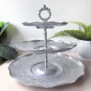 <b>3</b> <b>Tier</b> Metal Serving Tray <b>Stand</b>, Vintage 1960s MCM Mid Century Dessert <b>Stand</b>, Tiered Platter - Product Image 3