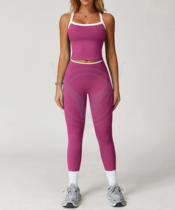 Trending OEM Solid <b>Cross</b> Bra Cutout High Waist Yoga Leggings 2-Piece Set Breathable Quick Dry Eco-Friendly Seamless Lightweight - Product Image 6