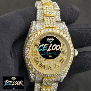 Reloj de Lujo ICE LOOK para Hombre, de Acero Inoxidable, Esfera Redonda de 40 mm, Cuarzo Analógico, Visualización de Fecha, Bisel con Diamantes de Imitación, Cierre Plegable - Product Image 5