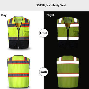 Gilet de sécurité respirant pour homme, best-seller, haute visibilité, logo personnalisé, 100% coton, imperméable, jaune orange, fermeture éclair - Product Image 5