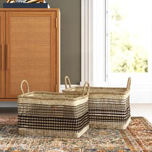 Cesta rectangular de mimbre marino con tejido cuadrado abierto en negro, cesta de almacenamiento hecha a mano, venta al por mayor, ecológica, hecha en Vietnam - Product Image 2