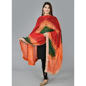 Royal Rajasthani <b>Art</b> Silk Bandhej Dupatta with Delicate Lace Border - Product Image 1