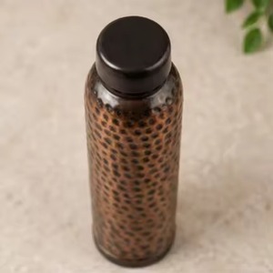 Copper Water Bottle Hammered Finish Portable Travel <b>Drinkware</b> Minimalist Design With Lid - Product Image 3