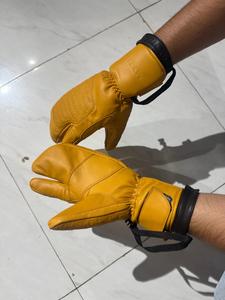 Gants de ski en cuir de vachette jaune, isolés, à doigts entiers, avec sangle de poignet réglable, pour usage extérieur en hiver, unisexe - Product Image 6
