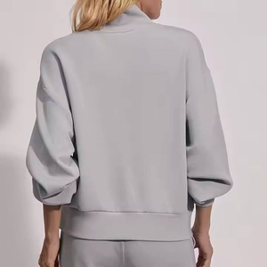 New Fashion Women's Half <b>Zipper</b> Crew Neck Vintage 100% Cotton Breathable Quick Dry Embroidery Sweatshirt Long Sleeve Hoodie - Product Image 2
