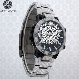 Charm_Jewells Men's Stainless Steel Sport <b>Watch</b> 43mm Round Case Analog Quartz Chronograph With Mandala Dial Pattern - Product Image 3