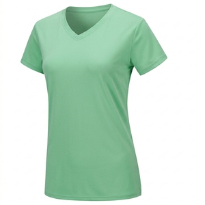 High Quality Women's V-Neck Short Sleeve Casual Solid <b>Crop</b> <b>Tops</b> Polyester/Cotton Knitted Fabric Quick Dry Breathable Summer - Product Image 3