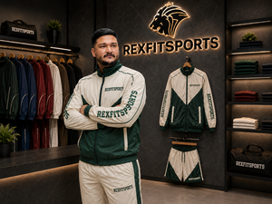 ชุดแจ็คเก็ตและกางเกงขาสั้นผู้ชายแบบมีฮู้ด รุ่น REXFIT SPORTS 2026 ผลิตจากไนลอน สีครีมเขียว ชุดกีฬาแทรคสูท แบรนด์ส่วนตัว - Product Image 5