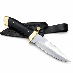 Couteau Bowie à pointe clip en acier inoxydable fait main par Edge Master Manufacture, épaisseur 4 mm, manche en corne noire, étui en cuir, 12 pouces - Product Image 1