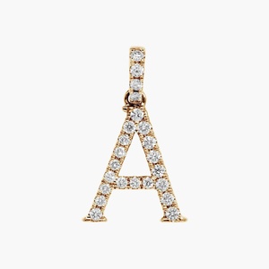 Collier pendentif lettre A en or massif 14 carats de luxe avec diamant taille brillant rond serti à griffes, unisexe, pour usage quotidien - Product Image 1
