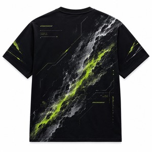 Camiseta de Manga Corta para Hombre, Negra y Verde, con Logotipo Frontal, Transpirable, Estilo Urbano, Cuello Redondo, Tejido de Algodón - Product Image 6