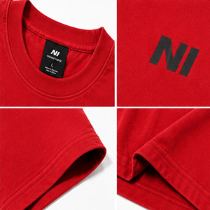T-shirt en coton rouge surdimensionné pour homme, style streetwear, col rond, manches courtes, avec logo imprimé sur le devant, vente en gros OEM - Product Image 6