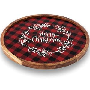 Bamboo Reindeer Decorative Tray Checkered Pattern Christmas Modern Farmhouse Style Handcrafted Wood Christmas Trivet & Trays - Product Image 6