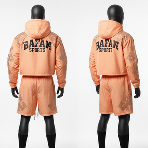 Ensemble short et veste coupe-vent pour homme en tissu polyester, vêtements d'entraînement avec impression par transfert thermique personnalisée, ensemble short coupe-vent pour homme, grandes tailles - Product Image 5