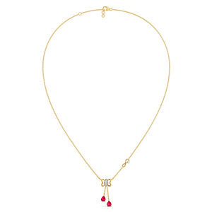 Butterfly Twin Drop Diamond <b>Necklace</b> with Pink Teardrop Stones and <b>Infinity</b> Side Accent Design - Product Image 2