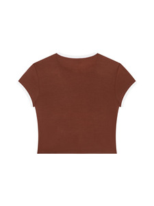 Camiseta Ringer Corta para Mujer, Ajustada, con Cuello en Contraste, de Algodón Casual, Estilo Baby Tee, de Moda - Product Image 2