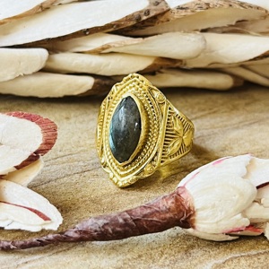 Bagues en labradorite très demandées, bandes géométriques tribales, bijoux bohèmes en laiton pour femmes, plaqué or 18 carats, style vintage, vente en gros - Product Image 5