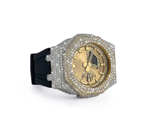 Montre de luxe pour femme en or avec diamants, boîtier analogique-numérique, chronographe, mouvement numérique, bracelet en acier inoxydable, verre 38 mm, étanche 10 bars - Product Image 2