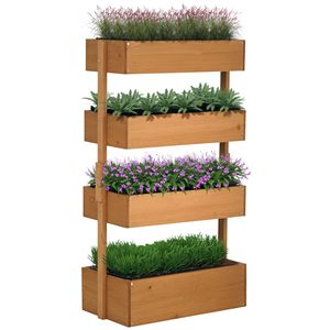 Jardinière en bois verticale à 4 niveaux, potager surélevé auto-drainant avec revêtement intérieur pour fleurs et légumes d'intérieur et d'extérieur - Product Image 1