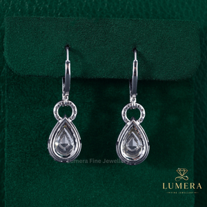 Premium Fancy Yellow Pear Lab Grown <b>Diamond</b> <b>Dangle</b> <b>Earrings</b>, Teardrop Halo Cluster With Pave And Secure With Prongs Jewelry - Product Image 4