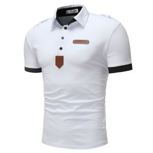 Polo de manga corta blanco para hombre con bolsillo marrón y ribete en contraste, estilo casual, corte regular, tela Oxford transpirable - Product Image 1