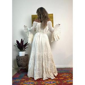 Vestido de Maternidad Moderno Estilo Boho para Boda, Vestido Largo de Alta Calidad con Volantes en los Hombros, Mangas Anchas, Diseño sin Espalda, Algodón Ecológico - Product Image 5
