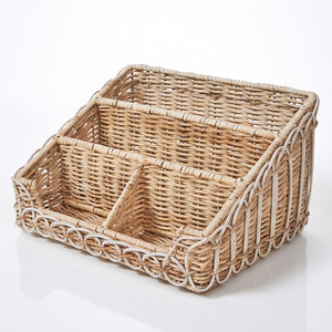 Organisateur de fichiers en rotin festonné, porte-papeterie, organiseur de bureau, panier pour magazines et journaux - Product Image 4
