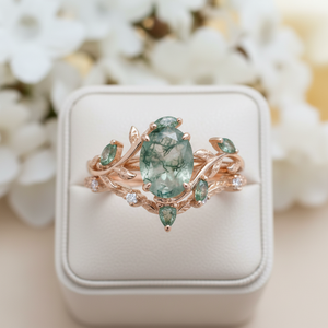 Vintage <b>Moss</b> <b>Agate</b> Engagement <b>Ring</b> 14K 18K Rose Gold Prong Setting Brilliant Cut Diamond Rhodium Plated Unisex Wedding <b>Ring</b> - Product Image 5