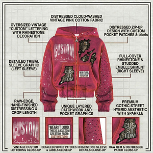 Sweat à capuche décontracté pour homme, personnalisé, effet délavé à l'acide, broderie, 400 g/m², 100 % coton éponge, strass, impression DTG, effet vieilli, coupe oversize, zippé - Product Image 4