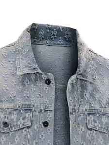 Servicios OEM, Chaqueta Vaquera Personalizada para Hombre con Lentejuelas Desgastadas, 100% Algodón, Chaqueta Jacquard para Hombre - Product Image 3