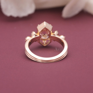 Bague de Mariage en Diamant Cultivé en Laboratoire Certifié IGI, Halo Hexagonal, en Argent Sterling 925 Massif, Diamant Rose Taille Radiant - Product Image 3
