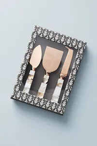 Ensemble de Spatules à Fromage et Beurre Modernes en Or Rose, Lame en Acier Inoxydable avec Manche en Nacre pour Usage Domestique et Hôtelier - Product Image 4
