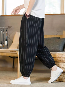 Jogger Pants Summer Stripe Casual Jogger Pants Men Ice silk Baggy <b>Trousers</b> Male Walking Wide leg Loose Sweatpants - Product Image 2