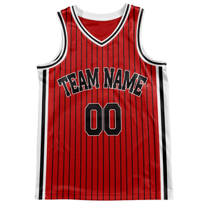 Conjunto de Uniforme de Baloncesto Retro Personalizado con Rayas Rojas, Jersey con Borde Blanco y Negro, Pantalones Cortos, Diseño Retro con Nombre y Número del Equipo - Product Image 3