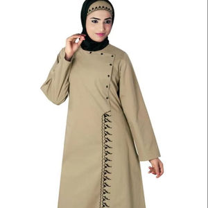 Abaya Larga de Poliéster Color Caqui para Mujer, Diseño Abierto por Delante, Lino y Algodón, Talla Grande, Uso Diario, con Pañuelo de Georgette - Product Image 3
