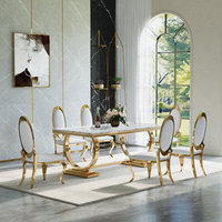 Table à manger moderne de luxe en métal blanc, 8 pièces, vente en gros - Mobilier durable et écologique pour villa, appartement, école