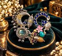JEWELS by SANA Ensemble de bagues de cocktail florales vintage en argent 925 plaqué or 18 carats avec turquoise et perle serties clos, bijoux de fête pour femme