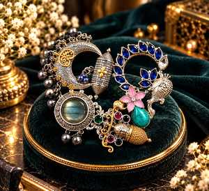 JEWELS by SANA Ensemble de bagues de cocktail florales vintage en argent 925 plaqué or 18 carats avec turquoise et perle serties clos, bijoux de fête pour femme - Product Image 1