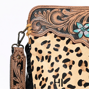 Bolso cruzado de piel de vaca curtida vegetal de estilo nacional para mujer, flecos de ante de vaca anhelados a mano con cierre de cremallera - Product Image 5