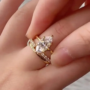 Premium Design 925 Silver Moissanite Split Shank Marquise Cut Yellow Gold Plated Wedding <b>Ring</b> with <b>Open</b> Wedding Band for Woman's - Product Image 4