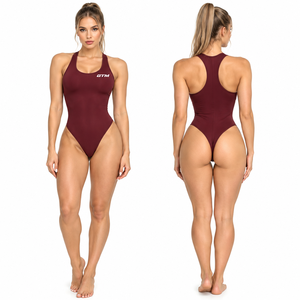 Maillot de bain une pièce pour femme, col rond, dos nageur, extensible, respirant, sans manches, coupe ajustée - Product Image 2